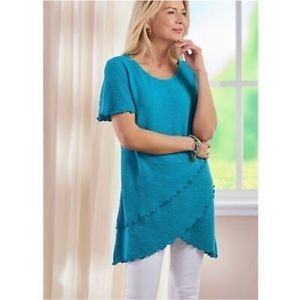 Soft Surroundings Blue Jayne Tunic Top Size PL Asymetrical Hem.